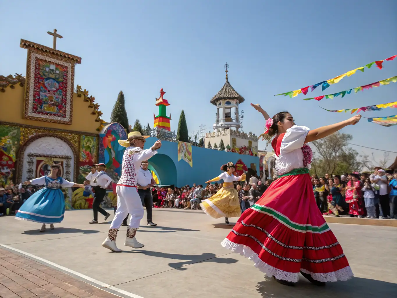 A photograph of a cultural event organized by LES PERSONNELS DU HANDICAP DE LA COHESION SOCIALE ET DU SECRETARIAT, featuring traditional music, dance, and food. Participants are dressed in cultural attire and are enjoying the festivities.