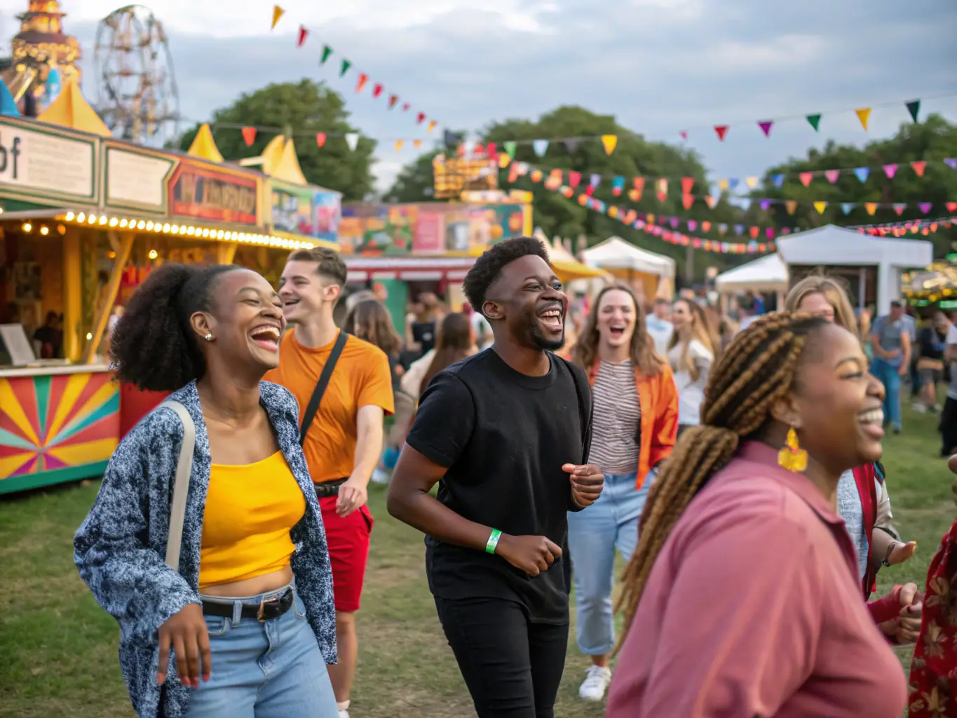 A photograph capturing a group of diverse staff members and their families laughing and interacting during a cultural festival organized by LES PERSONNELS DU HANDICAP DE LA COHESION SOCIALE ET DU SECRETARIAT. The image should convey a sense of joy, inclusivity, and community spirit.